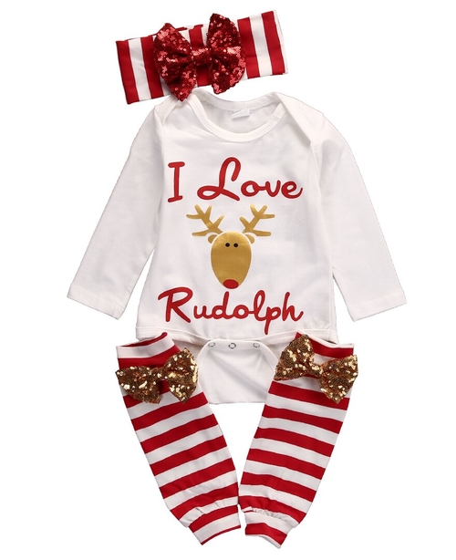  Christmas Infant Baby Girl Romper Leg Warmer
