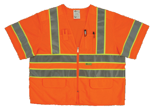 Main 2W MS339C-3 L Class 3 Mesh And Solid- Ansi Vest - Orange- Large image