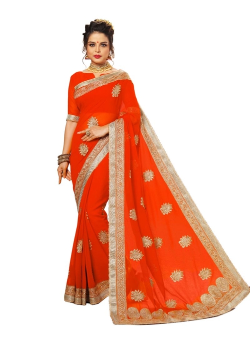 Orange Color Georgette Saree with Blouse