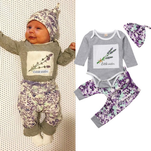 Fashion Newborn Baby Girls Lavender Print