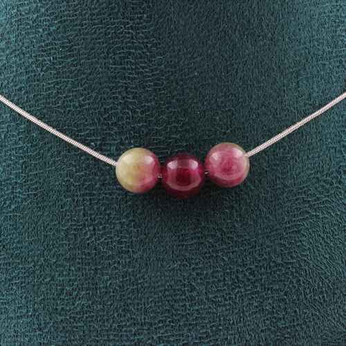 Two-tone Tourmaline 8 mm 3 beads necklace.