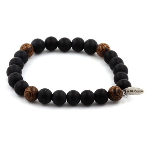 Matte Black Onyx + wood Bracelet 8 mm.