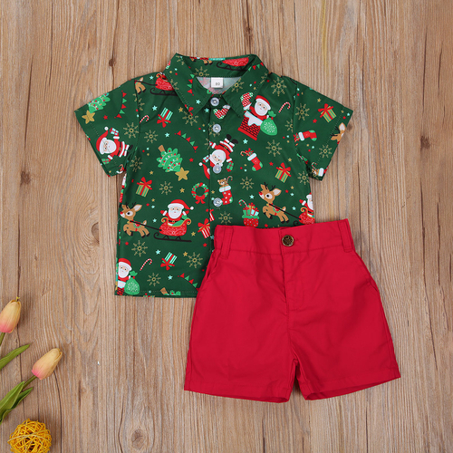 2 6Years Toddler Baby Boy Christmas Clothes Set Kids Short Sleeve