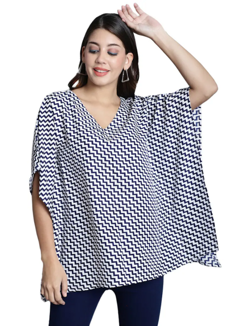 Navy Blue Chevron Print Kaftan Top(SizeS)(ColorNavy Blue)