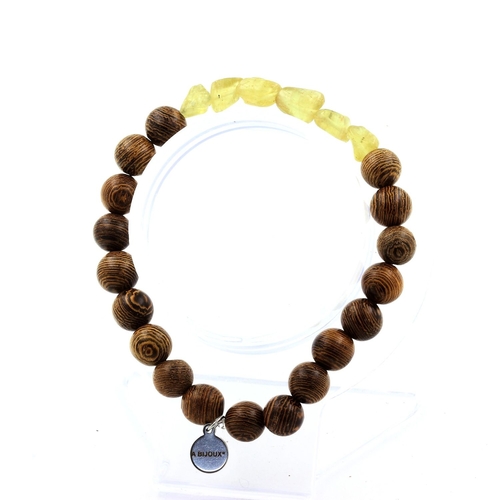 Yellow Apatite from Madagascar + wood Bracelet 8 mm Beads.
