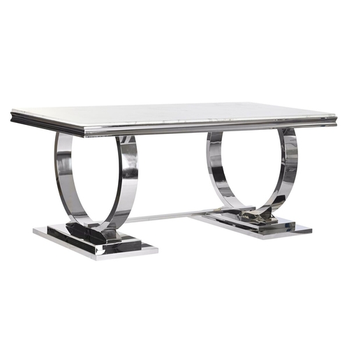 Dining Table DKD Home Decor Silver White Steel Marble (180 x 90 x 75