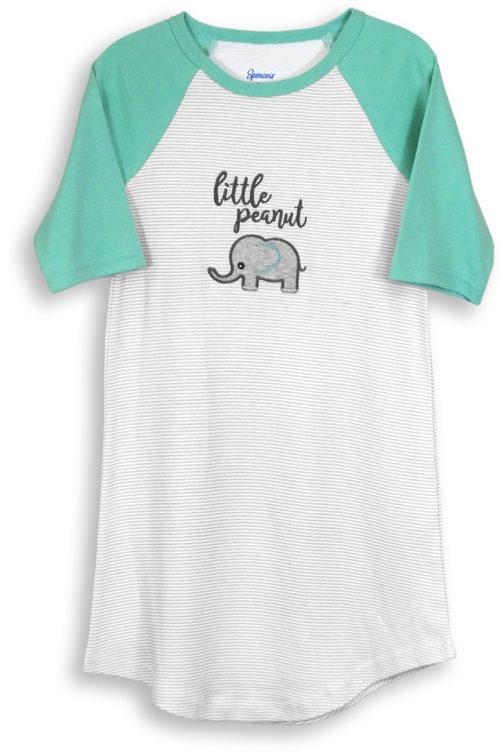 Spencers H79110-2T Girls Little Peanut Nightgown - Elephant Mint & Gre