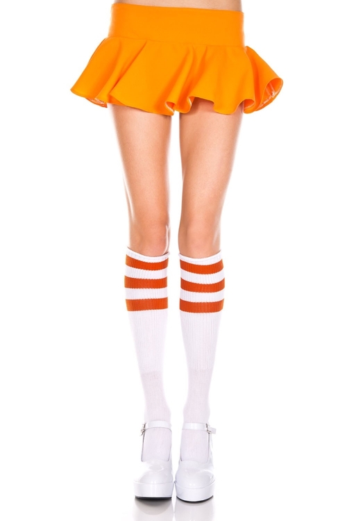 Music Legs 5726-WHITE-ORANGE Acrylic Knee High Socks with Striped Top&