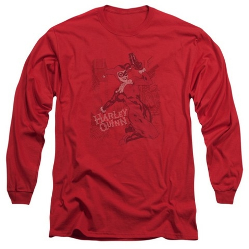 Trevco Batman-Harleys Packing - Long Sleeve Adult 18-1 Tee - Red- Smal