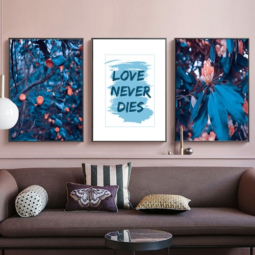Wall Art Canvas Painting Blue Pink Flower Tree
