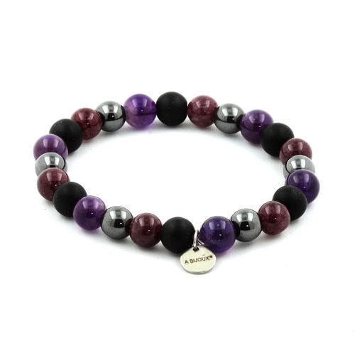 Amethyst + Hematite + Lepidolite + Matte Black Onyx Bracelet 