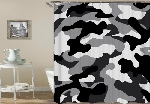 Black And Grey Camouflage Shower Curtain