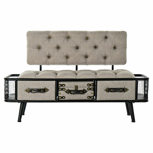 Bench DKD Home Decor   Black Beige Metal PU (120 x 50 x 76 cm)