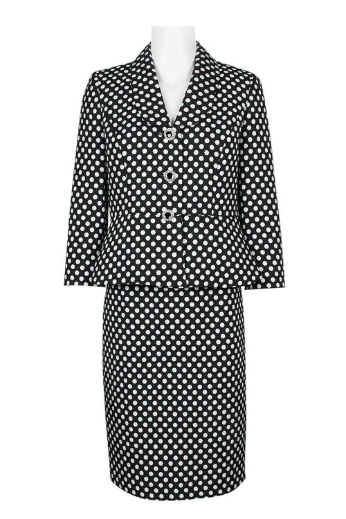 Albert Nipon Lapel Collar Button Down Long Sleeve Slit Back Polka Dot