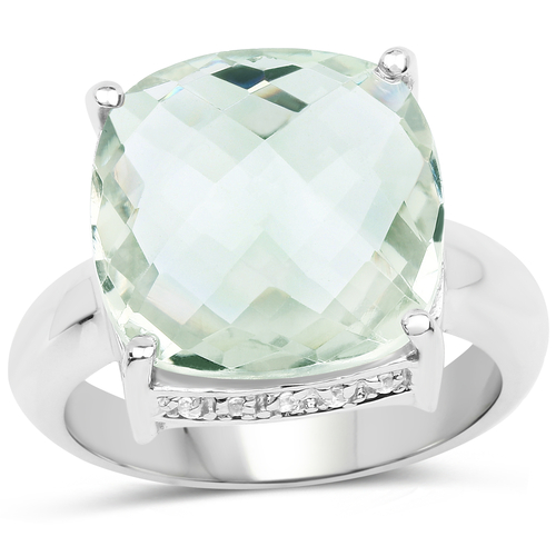 9.90 Carat Genuine Green Amethyst and White Topaz .925 Sterling Silver