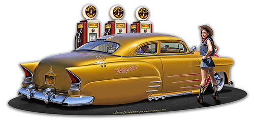 18 x 9 in. 1954 Chevled Sled Fillup People Custom Shape Sign