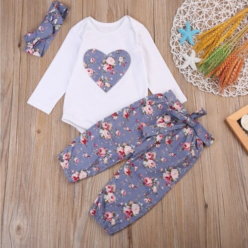 3PCS Newborn Baby Girl Kids Tops Romper + Floral