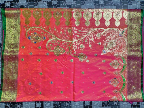 Women's Satin Lachchha Ambrodry Saree Pink