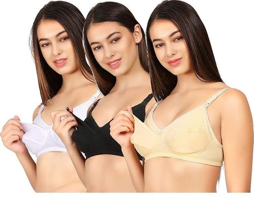 Women's Cotton Non Padded Non-Wired Maternity Bra (Pack of 3) (Color