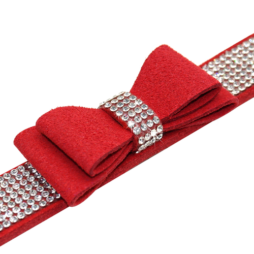Suede Rhinestone Dog Collar Sparkly Crystal Bow