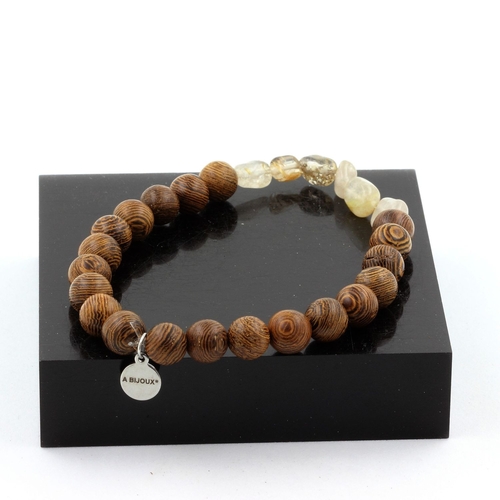 Golden Rutilated Quartz from Brazil + wood Bracelet 8 mm Beads.