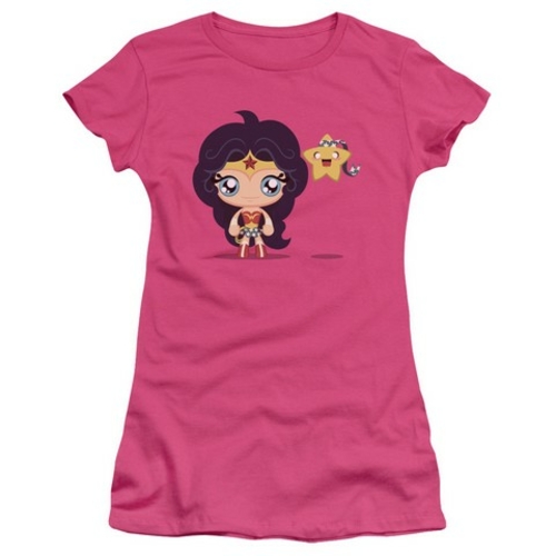 Trevco Jla-Cute Wonder Woman Short Sleeve Junior Sheer Tee- Hot Pink -
