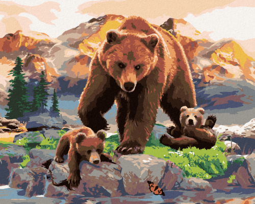 Paint by Numbers - BEAR AND CUBS BY A STREAM (HOWARD ROBINSON)