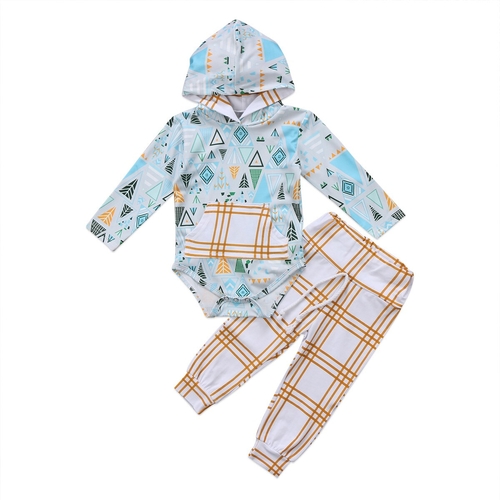 2019 Baby Geometrical Hooded Clothes Sets Newborn