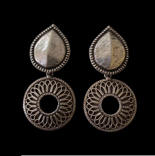 Artistic Silver Studs with Tribal Round Hangings