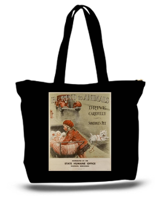 Be Kind To Animal Adopt Large Tote New Zipper Bag