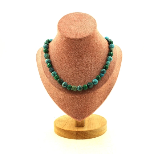 Chrysocolla + Turquoise + Malachite 8 mm beads necklace.