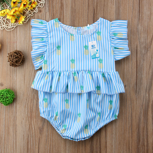 Baby Girl Infant Blue Striped Ruffel Sleeve