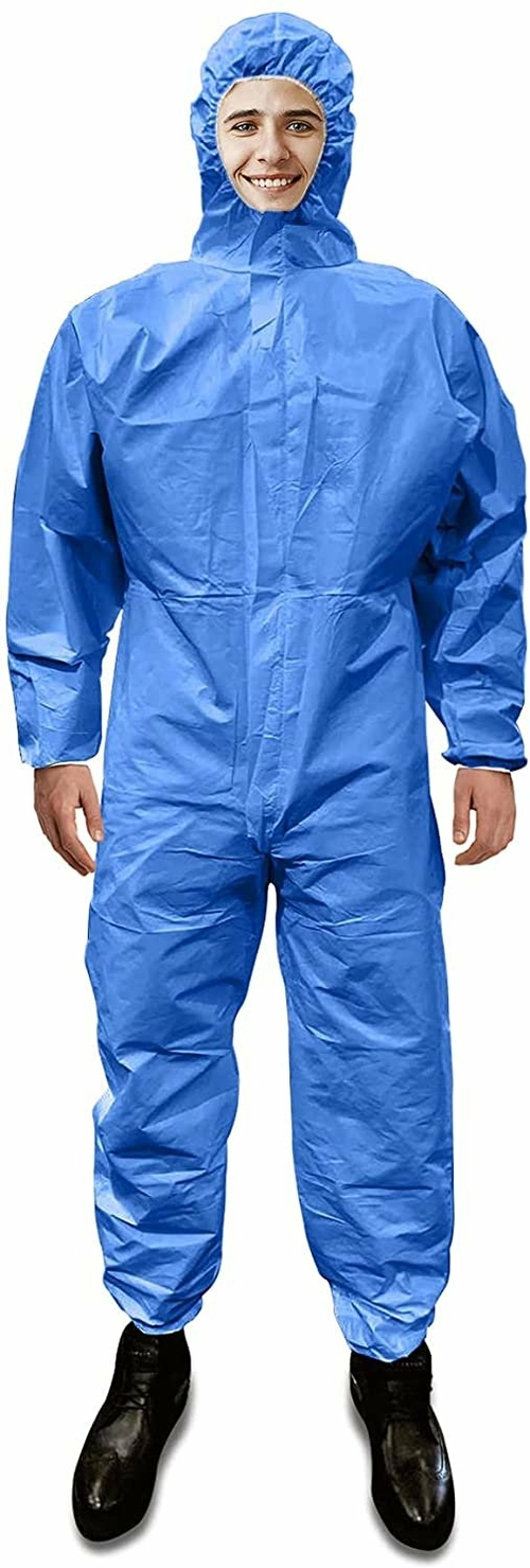 Disposable Coveralls. Pack of 5 Blue Hazmat Suits XX-Large, Adult