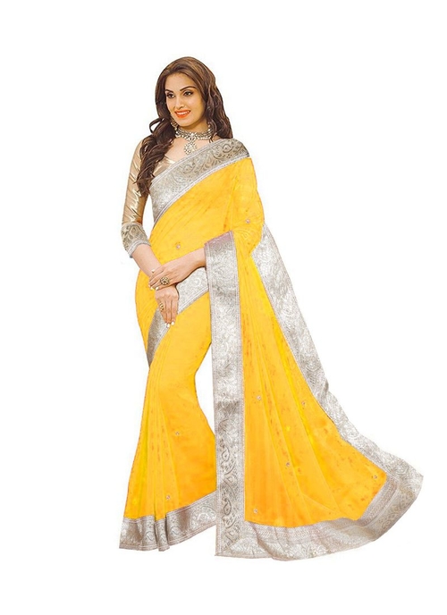 Yellow Color Chiffon  Saree