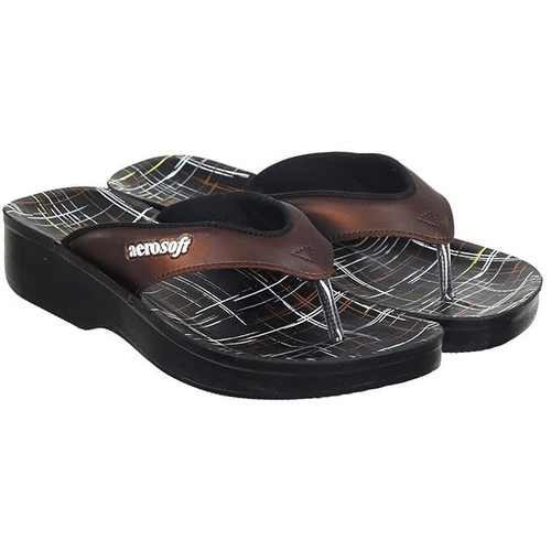 Women's PU Slippers Flip Flop (Size-UK-8) (Color-BROWN)