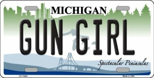 Smart Blonde LP-11643 6 x 12 in. Gun Girl Michigan Novelty License Pla