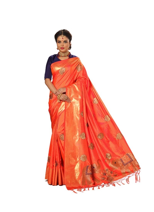 Orange Color Silk Saree with Blouse