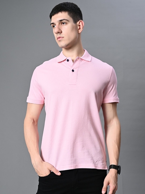 Men’s Premium Cotton Solid Polo Tshirt (Color Light Pink) (Size M)