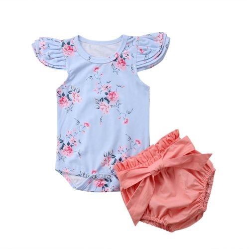 Newborn Baby Boy Girl Floral Romper Bowknot Shorts
