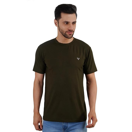 Men Cotton Fabric Half Sleeve T-Shirt (Size-L) (Color-DARK GREEN)