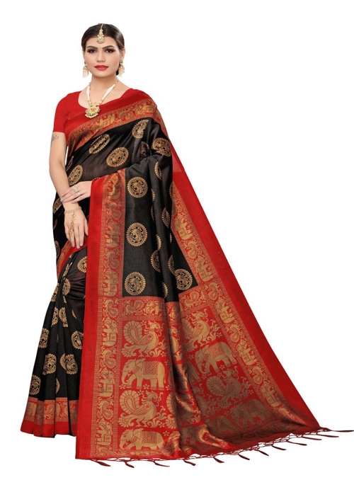 Generic Women's Art Silk Saree (Black , 5-6 Mtrs)