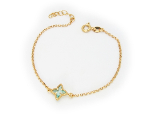 Fronay 402422A 6.5 in. Ocean Aqua Flower Crystal Bracelet in 925 Sterl