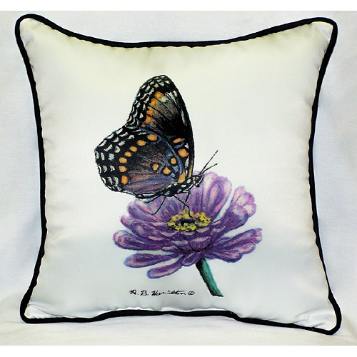 Betsy Drake HJ049 Red Spotted Purple Butterfly Art Only Pillow 18&quot