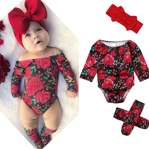 Newborn Kid Baby Girl Floral Clothes Sets Long