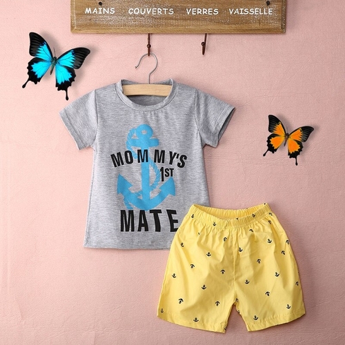 Baby Boys Anchor Letters T shirt+Shorts Summer