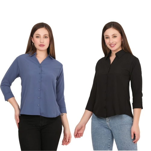 Womens Solid Formal Shirt PACK OF 2 BLUE AND BLACK  XL