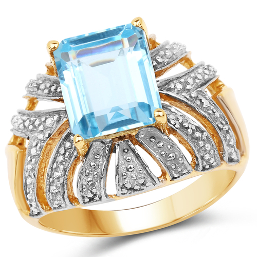 14K Yellow Gold Plated 3.89 Carat Genuine Blue Topaz Brass Ring