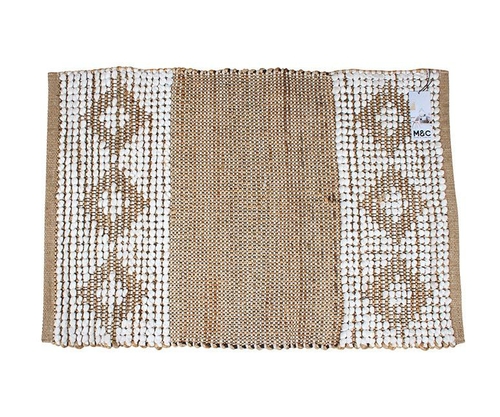 Cotton Leather Hand Knit Rug Bordered 60 X 90 Cm