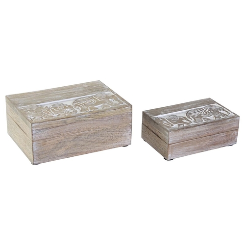 Set of decorative boxes DKD Home Decor Elephant White Mango wood 18 x