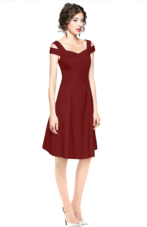 Polyster Flared Knitting Dress for Women  (Size-XL) (Color-MAROON)